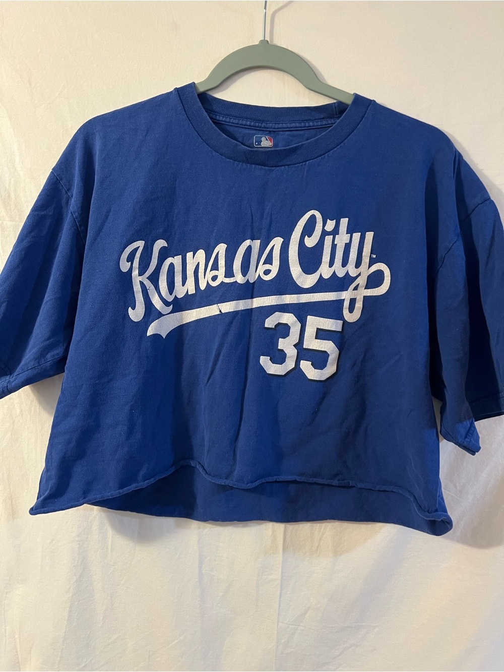 MLB Royal Blue Kansas City HOSMER 35 Graphic Crop Tee